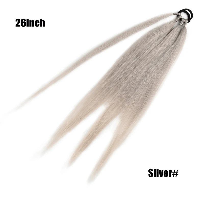 Ponytail Extensions Synthetic Boxing Braids Wrap Around Chignon Tail With Rubber Band Hair Ring 26 Inch Brown Ombre Braid DIY