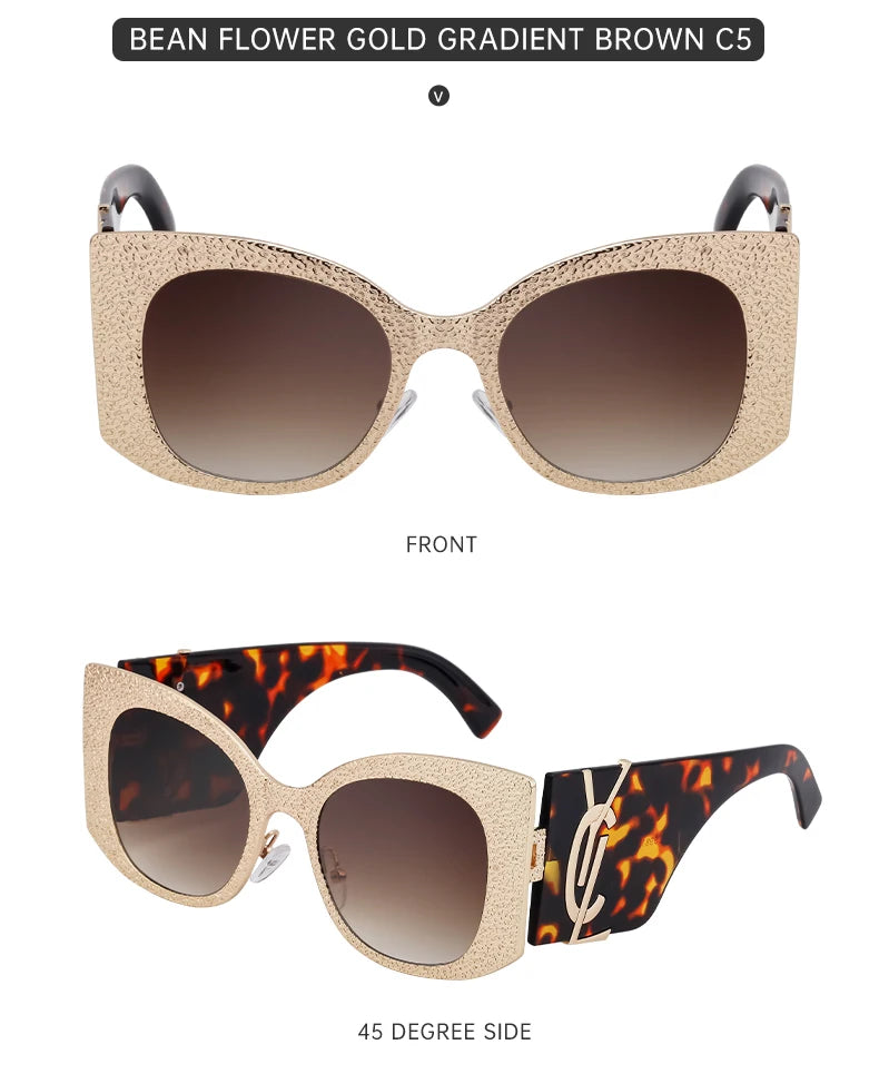 Oversized Cat Eye Sunglasses Women 2024 Luxury Brand Designer Punk Round Sun Glasses For Ladies Trendy Big Frame Eyewear UV400