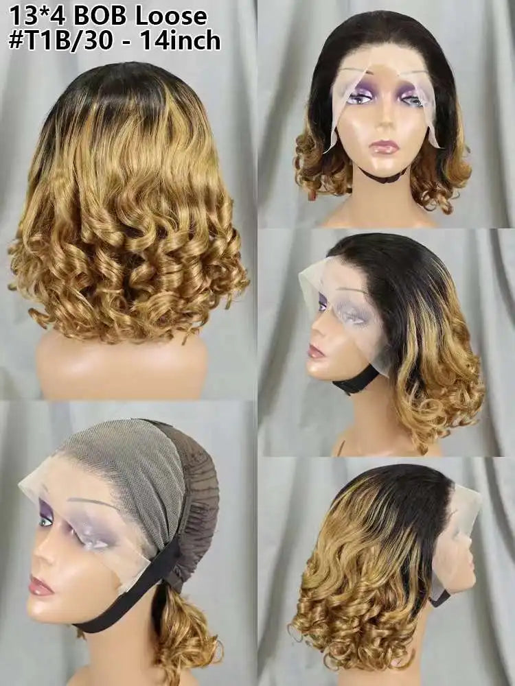 Loose Wave Human Hair Wigs for Black Women 1BT4 Color 13x4 HD Lace Frontal 200% Density Brazilian Fumi Human Hair Wigs