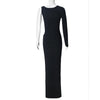 Joskaa Elegant Rhinestone Hollow Maxi Birthday Dress Woman Sexy O-Neck Single Sleeve Skinny Vestidos 2025 Evening Party Clubwear
