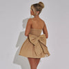 Fantoye Glitter Bright Silk Sparkling Bow Women Dress Apricot Spaghetti Strap Mini Dress Female Spring Slim Elegant Party Dress