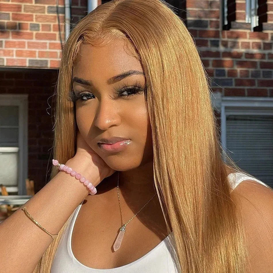 13x4 Straight Honey Blond Lace Front Wigs Human Hair 13x6 Hd Lace Frontal Wig For Women 27# Colored Lace Front Wigs Brazilian