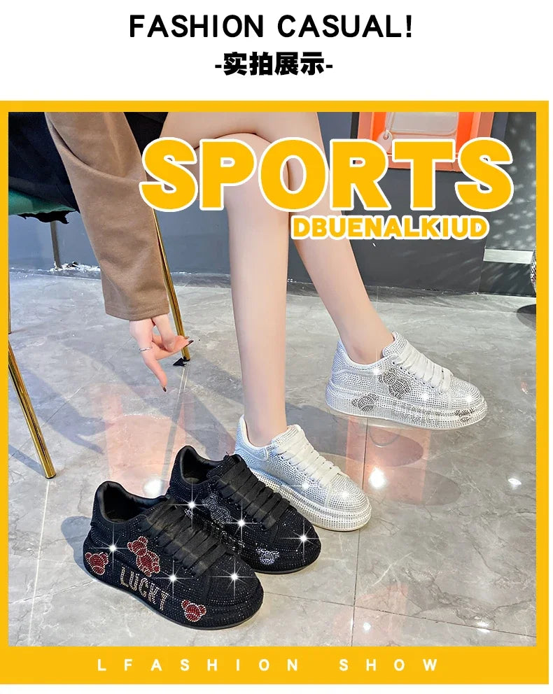 2024 Autumn New Luxury Women's Sports Shoes Cartoon Water Diamond Women's Shoes Luxury Fashion Flat Casual Shoes zapatos mujer