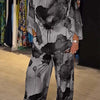 Casual Sets for Women 2 pieces Summer Fashion Printed Satin Two Piece Sets Women Sexy Round Neck Top+Wide Leg Long Pants Outfits