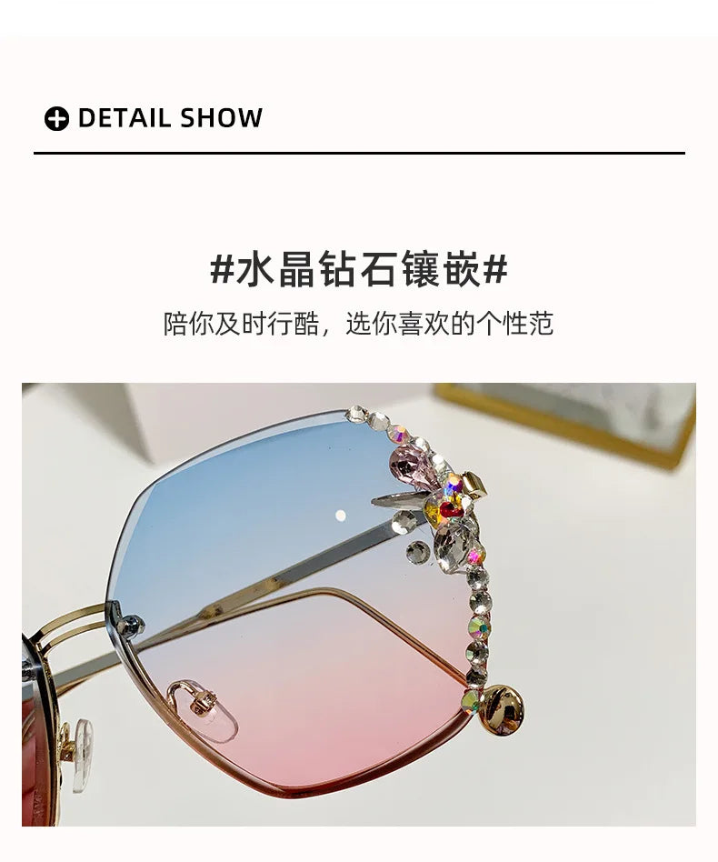 New Borderless Metal Sunglasses Women's Decorative Diamond Sun Glasses Women Luxury Brand Designers Eyewear UV400 Gafas De Sol