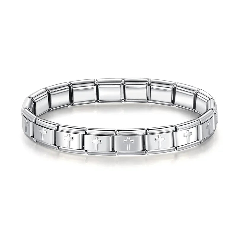 Hapiship 2024 Women's Jewelry 9mm Width Itanlian Elastic Star Heart Butterfly Charm Bracelet Fashion Stainless Steel Bangle ST-
