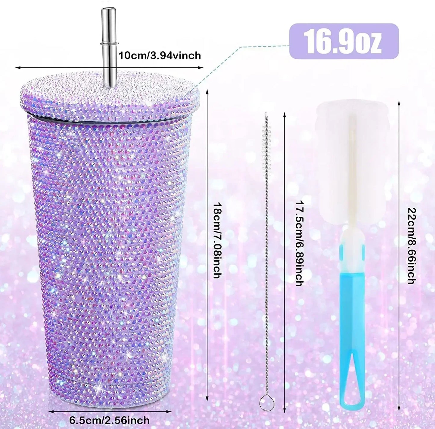 1 Pc Rhinestone Coffee Cup Gift Cup Rhinestone Rhinestone Thermos Cup Double Stainless Steel Straw Cup Coffee Mug  Water Bottles
