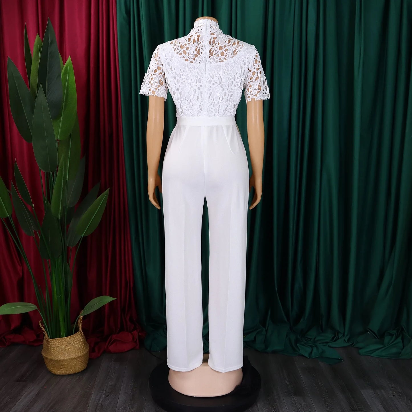 Elegant Jumpsuits & Rompers for Women O Neck Lace Patchwork Short Sleeve Sashes High Waisted Luxury Birthday Party Dinner Outfit