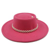 Women's Pearl Chain Fedora High Fashion with Pearl Pins Bump Cap Black White Autumen Winter Ladies Fedoras Wide Brim Girl Hat