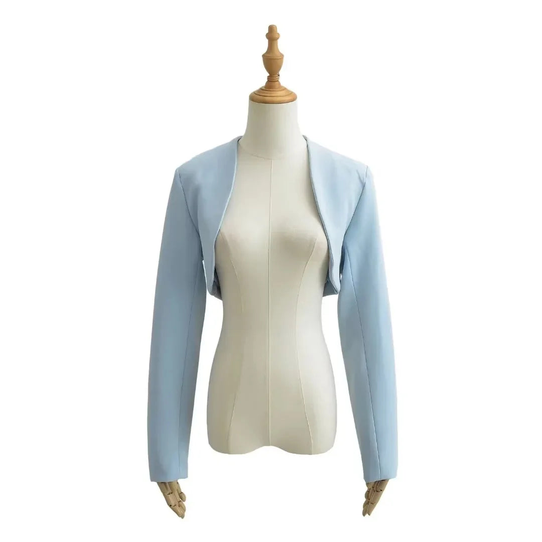 2023 Autumn V neck Open stitching Cropped Blazer Women Full Sleeve Short Suits Fashion Outerwear