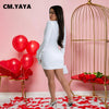 CM.YAYA Women Rose Floral Applique Long Sleeve Bodycon Mini Midi Dress Winter V-neck Club Sexy Party Evening Dresses Vestidos