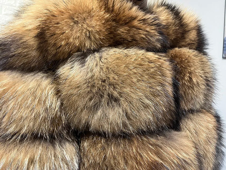 2025 MAOMAOKONG Natural Real Fox Fur Coat Women Winter Long Sleeve Luxury Raccoon Fur Jackets Thick Top Female Furry Coat Vest