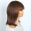 Lekker 12" Short Brown Wolf Cut Straight Bob Human Hair Wigs With Bangs For Women Brazilian Remy Hair Ready to Wear Glueless Wig