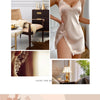 Silk Satin Lace Women Nightgown Sleeveless Cross Back Sleepwear Solid Color Deep V Neck Side Split Pajama Home Dress