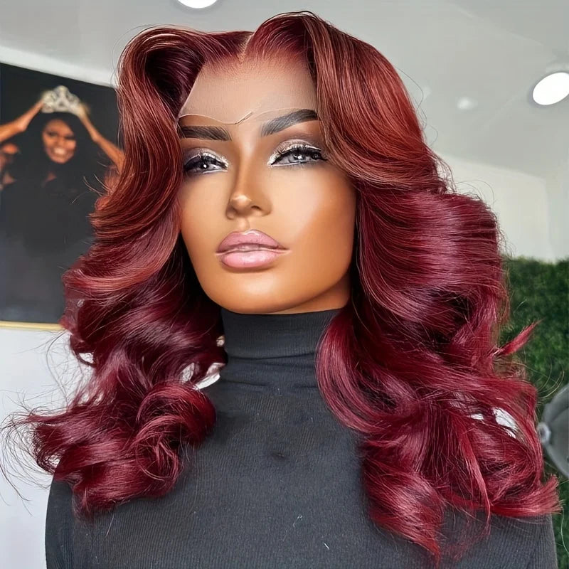 99J Burgundy Body Wave Bob Wig Human Hair 13×4 Lace Front Wigs Human Hair Short Bob Wig Pre Plucked with Baby Hair