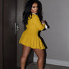 BWQ 2024 INS Women Fashion Pleated Mini Skirts Suit and Shirt Patchwork Long Sleeve Blazer Matching 2 Two Piece Set Outfits