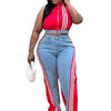 2 Pieces Women's Sets 2025 Spring Summer Denim Sleeveless Suit Tops And Wide Leg Pants Suits Two Piece Set Tracksuit Outfit