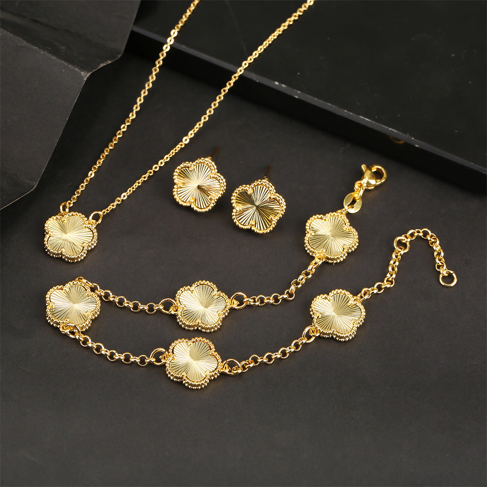 AILINFA New Design Simple Five-leaf Flower Necklace Earrings Bracelet Set Gold 18K Gold Stone White Shell Ladies Luxury Set Gift