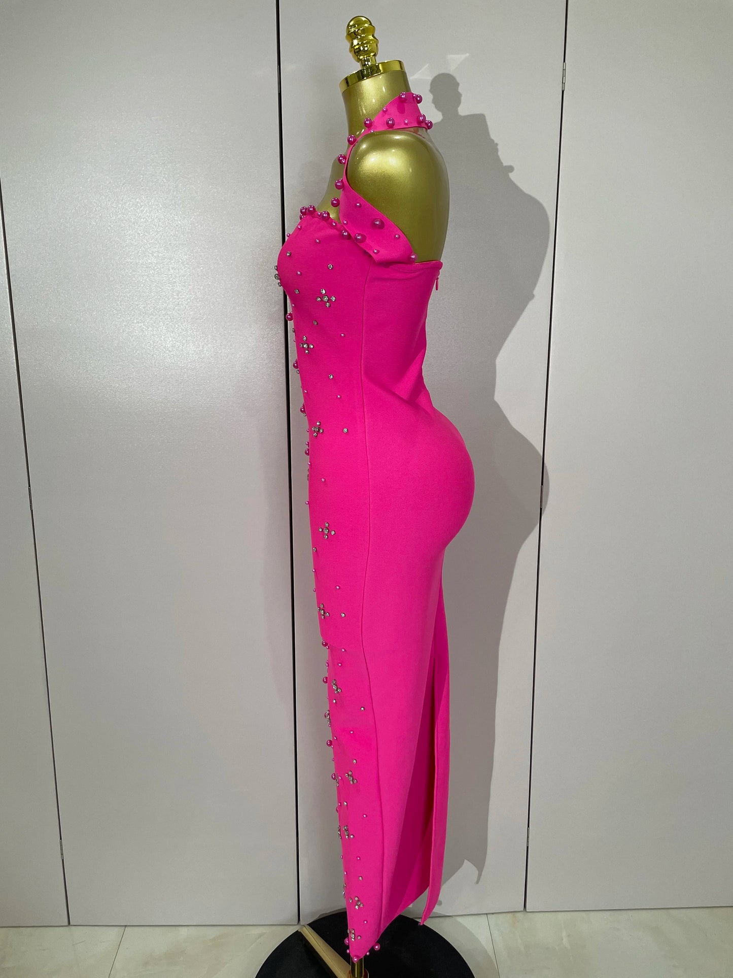 2025 Luxury Shining Diamonds Pearls Sleeveless Bodycon Bandage Long Dress Women Celebrate Evening Party Elegant Birthday Gowns