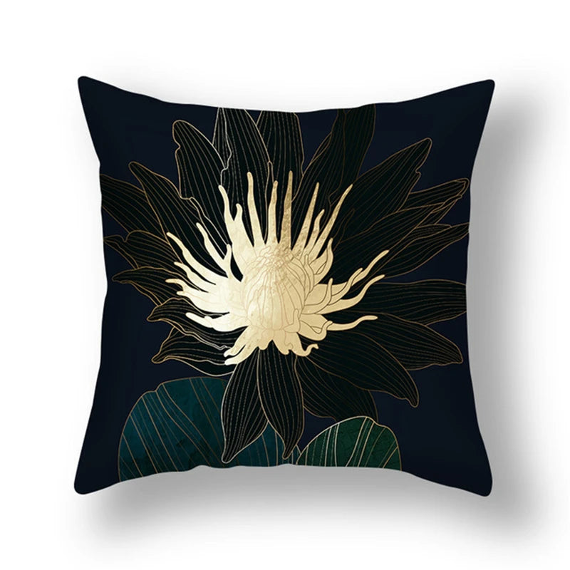 45x45cm gingko leaf polyester cushion cover black gold  waist pillowcase living room chair sofa home decoration