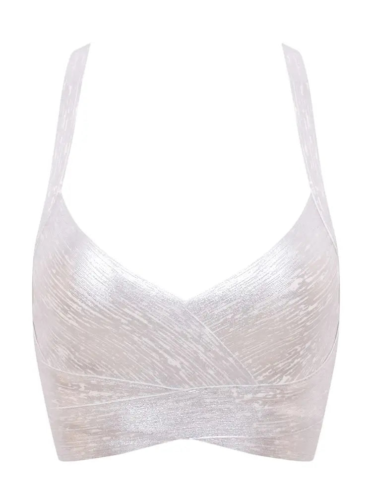 BEAUKEY Sexy Short Metalic HL Bandage Crop Top Women Vest Gold Silver  XL Camis Bodycon Club Party Tank Top  Wholesale