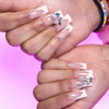 24pcs Long Ballet French Press on Nails with Cute Pink Bow Shiny Diamond Decor False Nail Tips Wearable Sweet Korean Fake Nails