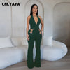 CM.YAYA Women V-Neck Backless Straight Sleeveless Flare Jumpsuits 2025 Summer Hollow Out Sexy One Piece Set Streetwear Outfits