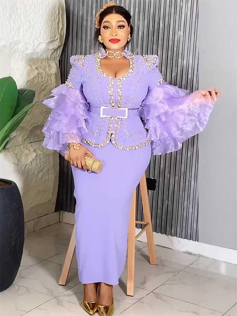 Luxuriöse Vintage-Kleider für Damen, Hochzeit, Party, Abschlussball, Abendkleid, Langarmkleid, Dashiki, Perlenrobe, Türkei, Afrikanische Kleidung