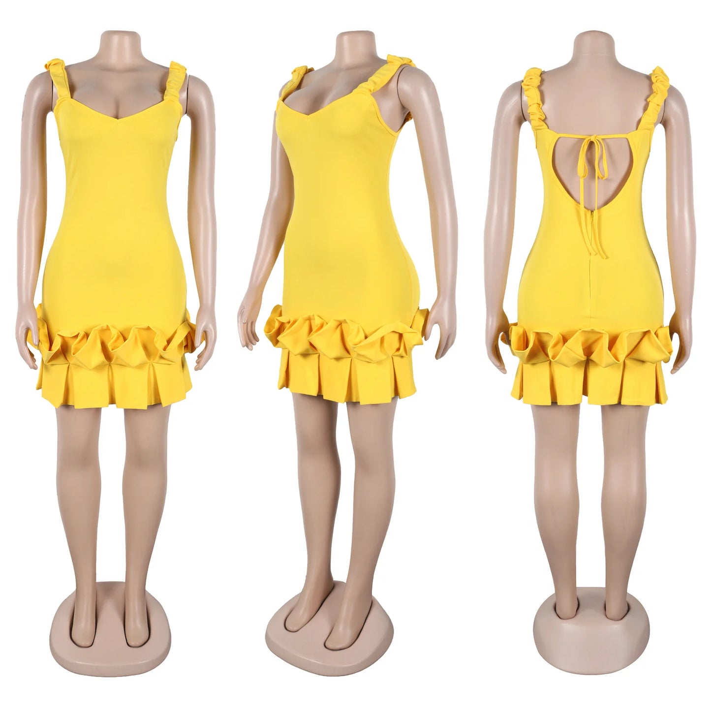 CM.YAYA Women Spaghetti Strap Sleeveless V-neck Mini Dress 2025 Summer Ruched Stacked Party Evening Night Club Chic Dresses