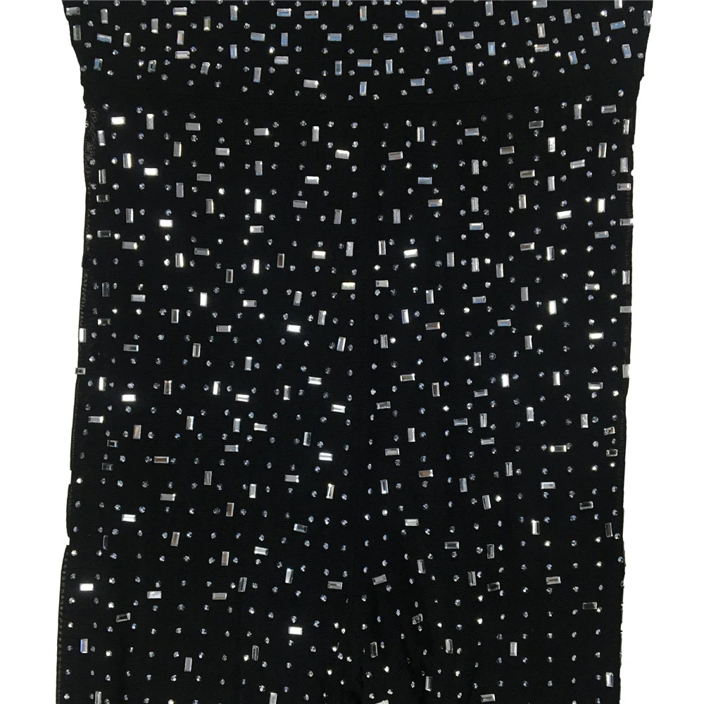 HBLL Women Club Outfits Spaghetti Strap Bodycon Jumpsuits Sparkly Rhinestone Romper Birthday Night Out One Piece Clubwear