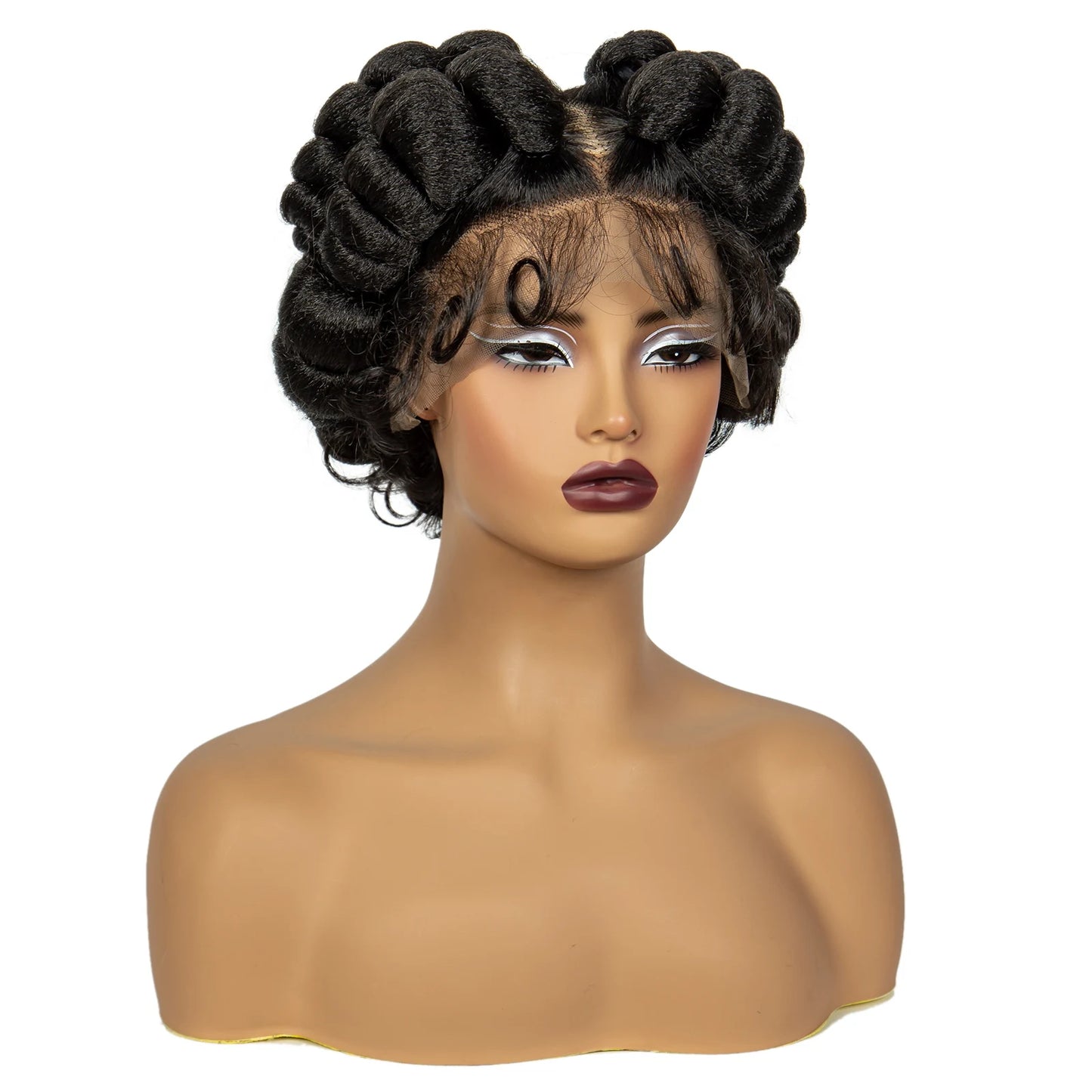 Natural Color 6Inch Transparent Full Lace Braided Wigs Short Cute Handmade Bantu Synthetic Braided Lace Wigs Knotless Braids Wig