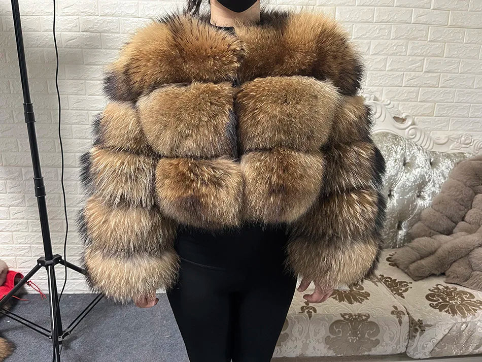 2025 MAOMAOKONG Natural Real Fox Fur Coat Women Winter Long Sleeve Luxury Raccoon Fur Jackets Thick Top Female Furry Coat Vest