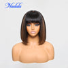 Nadula Hair Short Bob Wigs With Bangs Yaki Straight Short Bob Highlight Balayage Color Wig 4X2 T Part Lace 100% Human Hair Wigs
