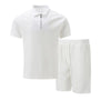 2025 Men Europe and the United States new summer Waffle solid color zip-up lapel short-sleeve suit shorts two sets