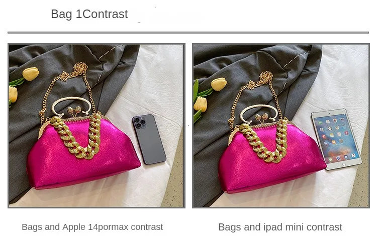 2024 Luxury Women Gold Green Chain Messenger Bags PU Leather Shoulder Bags Shell Clip Designer Handbag And Purse Wedding Clutch