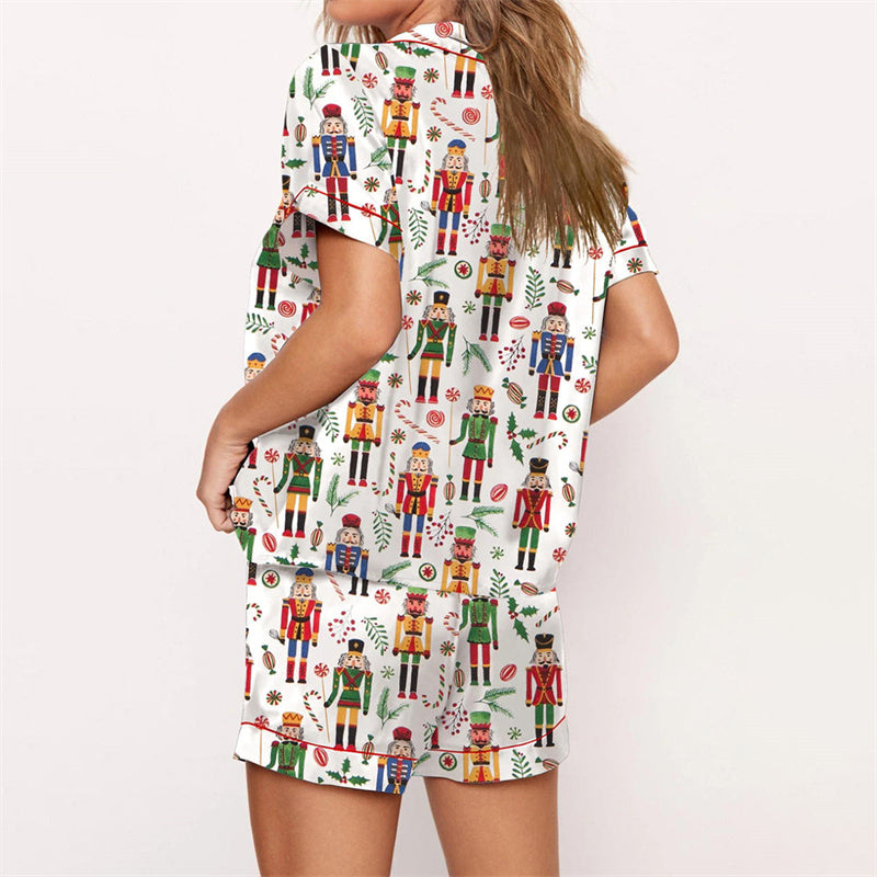 Nutcracker Pajamas Women Christmas Pajama Set Short Sleeve Tops+Elastic Waist Shorts Santa Claus Avatar Print Sleepwear Outfits
