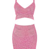 BEAUKEY Quality 2 Piece Set Shinny Metallic Rose Gold Bodycon Top & Skirt  New Mini Short Sexy Party Night Club Set