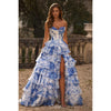 Cathy Customize Strapless Floral Print Tiered Ruffle Prom Dress Side High Split vestidos de noiva Floor-Length Evening Dresses