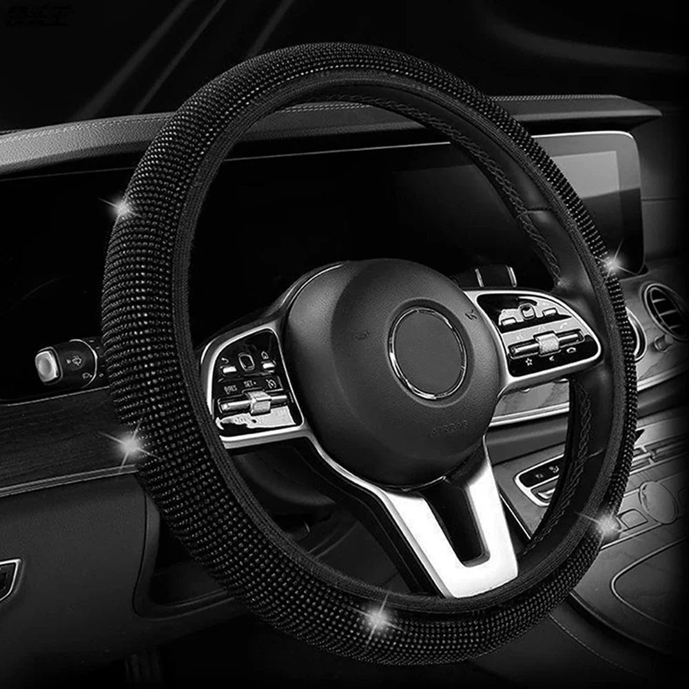 Bling Car Steering Wheel Cover W/ Crystal Diamond Sparkling Car Suv Rhinestones Steering Wheel Protector Vehicle Auto Decoration