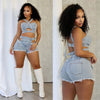 Sexy Jean Women Short Sets Straps Denim Crop Top and Cut Out Shorts Set 2025 Summer Clothes Streetwear Two 2 Piece Club Outfits