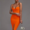 Orange Bandage Dress Women Party Dress Bodycon Elegant Sexy Spaghetti Strap Birthday Evening Club Outfits New Year 2024 Summer
