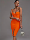 Orange Bandage Dress Women Party Dress Bodycon Elegant Sexy Spaghetti Strap Birthday Evening Club Outfits New Year 2024 Summer