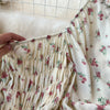 2024 New Summer Flower Print Long Dress Women Vintage Square Neck Ruched Chest Sash Bandage Sundress Party Vestidos