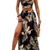 Women Sleeveless Low Cut V-Neck Printed Dress High Slit Sexy Dresses Trendy Half Skirt Women's Set Light Elegant Summer Set