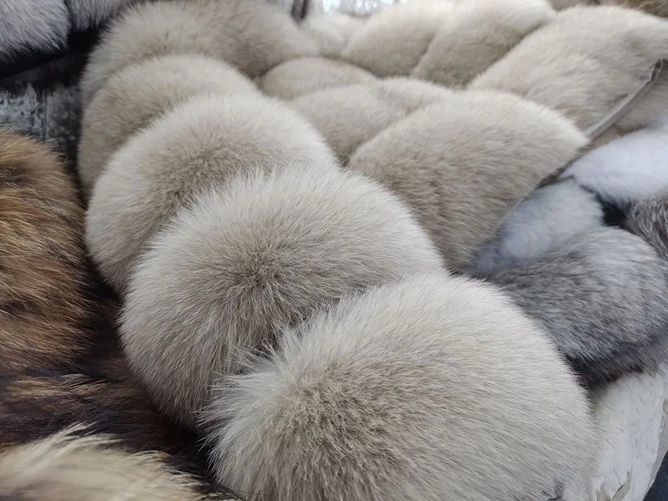 2025 MAOMAOKONG Natural Real Fox Fur Coat Women Winter Long Sleeve Luxury Raccoon Fur Jackets Thick Top Female Furry Coat Vest