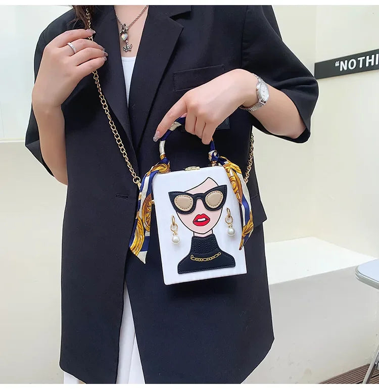 Evening Bags for Women 2024 New Fashionable Leather Shoulder Bag Woman Hard High Quality Hip Hop Party Luxury Designer Handbag