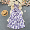 2024 New Summer Korean Fashion Rose Flower Print Romantic Retro Party Dress Elastic High Waist Vacation Long Dress Beach Vestido