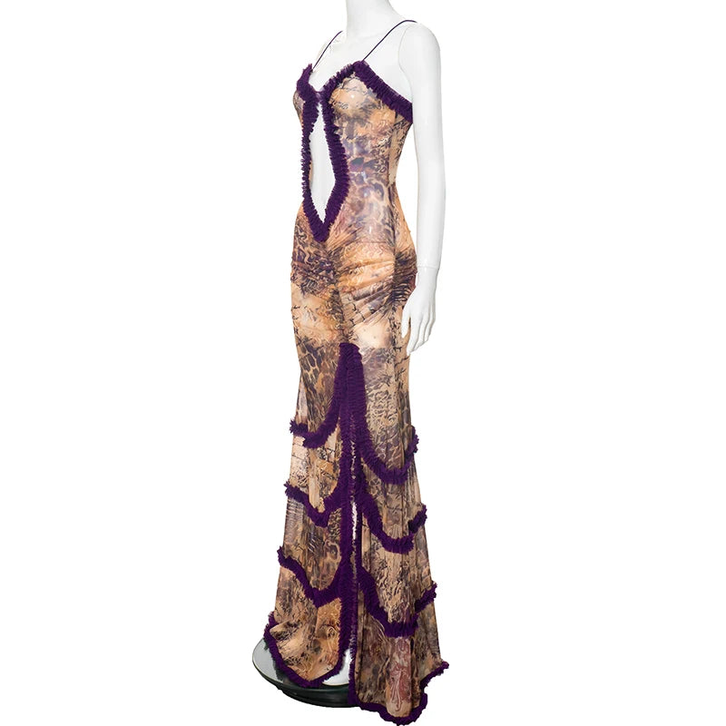 CUTENOVA Women Noble Furry Halter Sleeveless Hollow Dress Camisole Shrunk Split Wave Cut Dress Luxury Prom Occasion Evening Gown