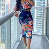 Women Dress Sets Off Shoulder Floral Print Ruffles Top & Skirt Set Casual Look for Women