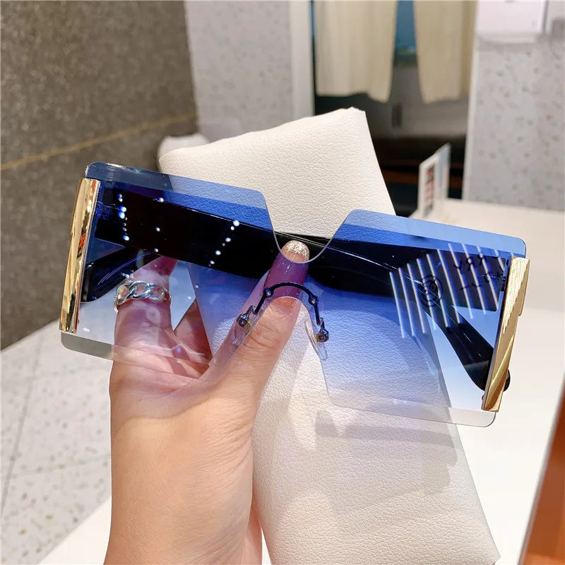 2023 Fashion New Women Oversized Rimless Sun Glasses Vintage Gradient Tea Cool Sunglasses Ladies Uitravioler-proof